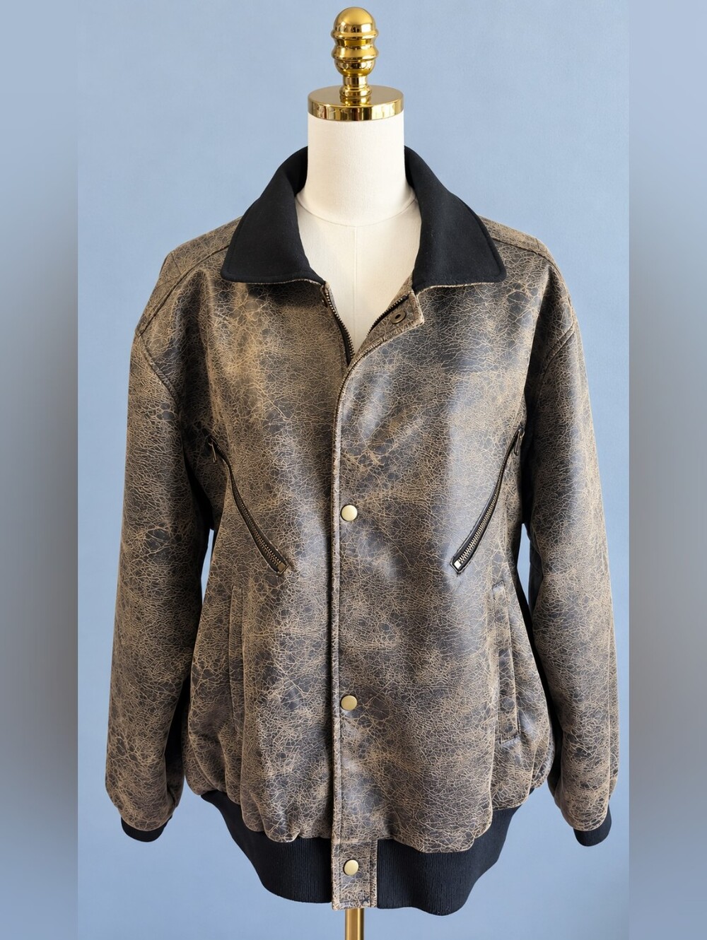 Urban Outfitters NWT Distressed Faux Leather Bomber Moto Jacket Large